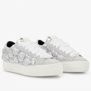 NWOB P448 Thea Silver Quilt Platform Sneaker
